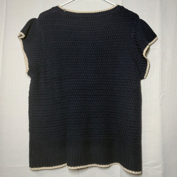 Time and Tru Flutter Sleeve Sweater Set 2PK L Navy Beige Contrast Trim - Picture 3 of 11